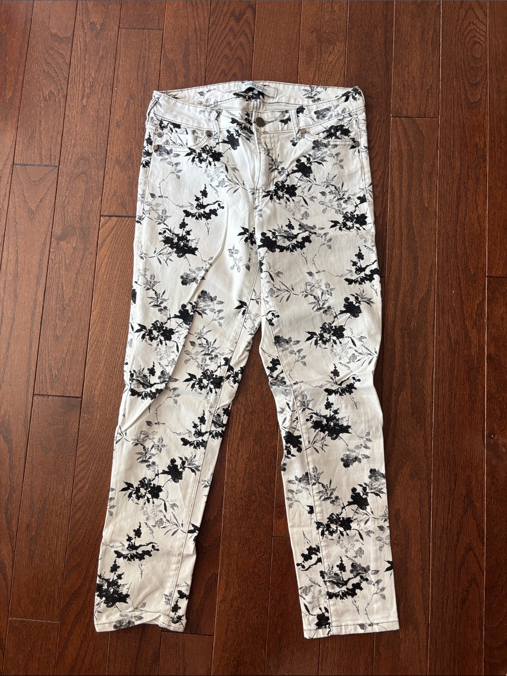 Liverpool White Jeans with Black Floral Accent
